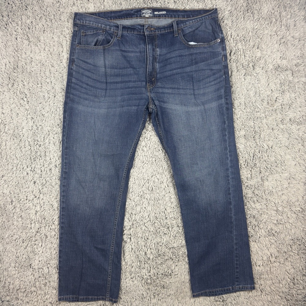 Levis Signature Gold Men's 42x32 Relaxed Straight Leg Dark Wash Jeans Denim